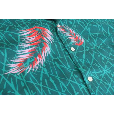y3/4 Sleeve allover feather pattern R/P drop shoulder shirtz23SS042*121摜4
